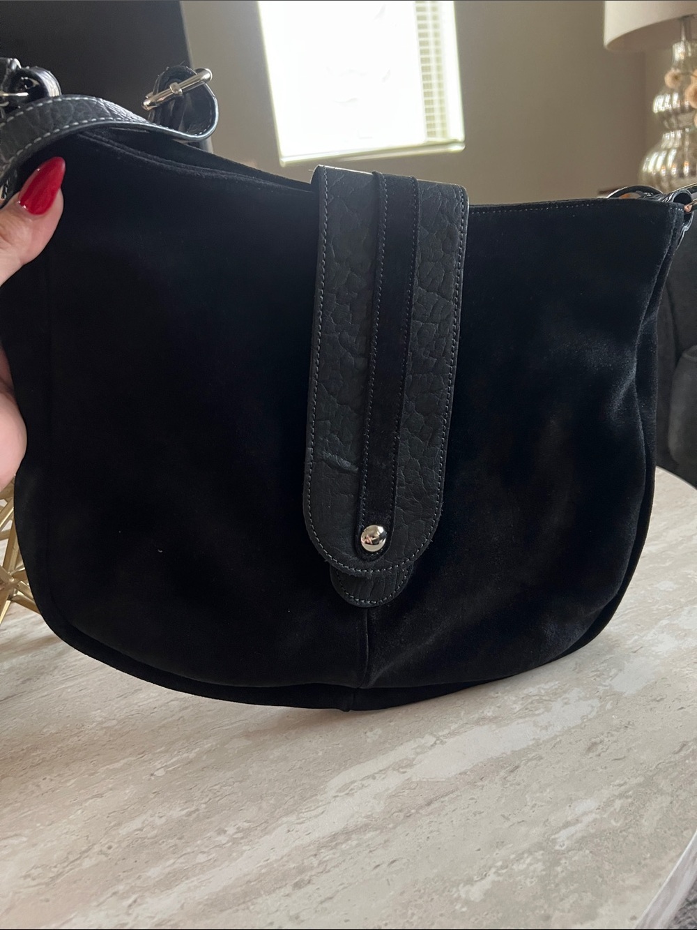 SAS Black Suede Shoulder Crossbody Bag
